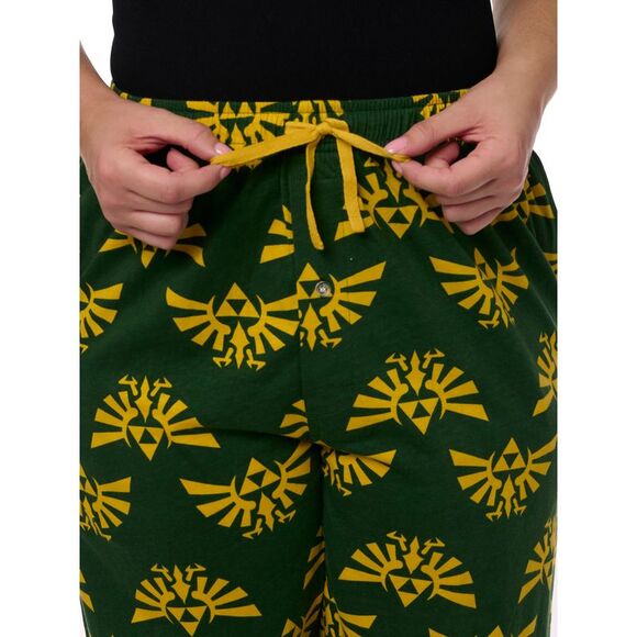 New Men's Legend of Zelda Pajama Pants Lounge Wear Hyrule Triforce Green - Picture 6 of 7